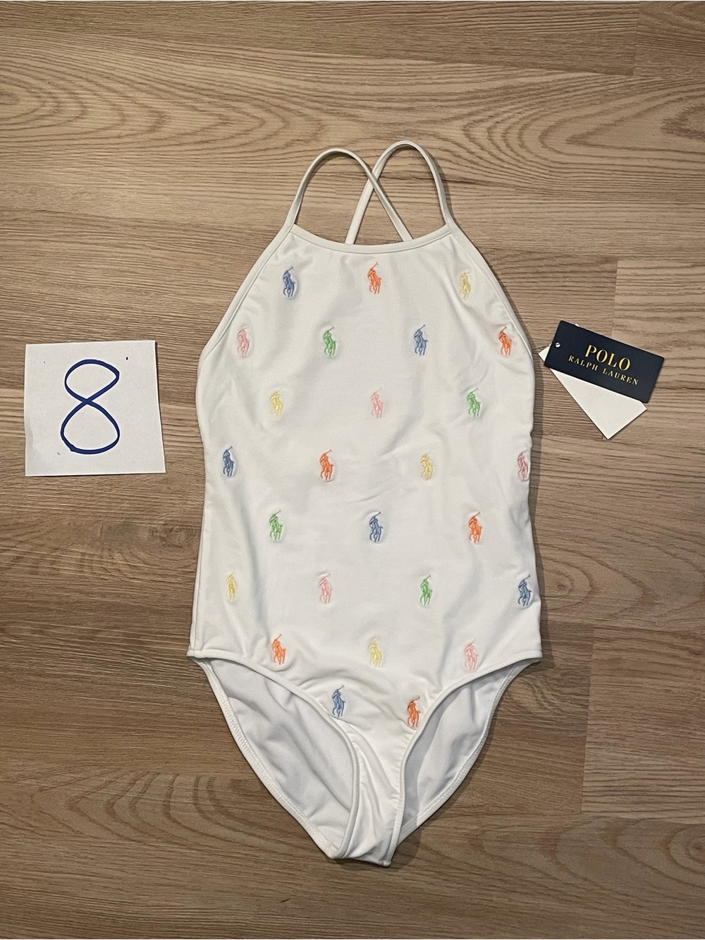 NWT Polo Ralph Lauren White One-Piece Swimsuit with Multicolor Embroidery